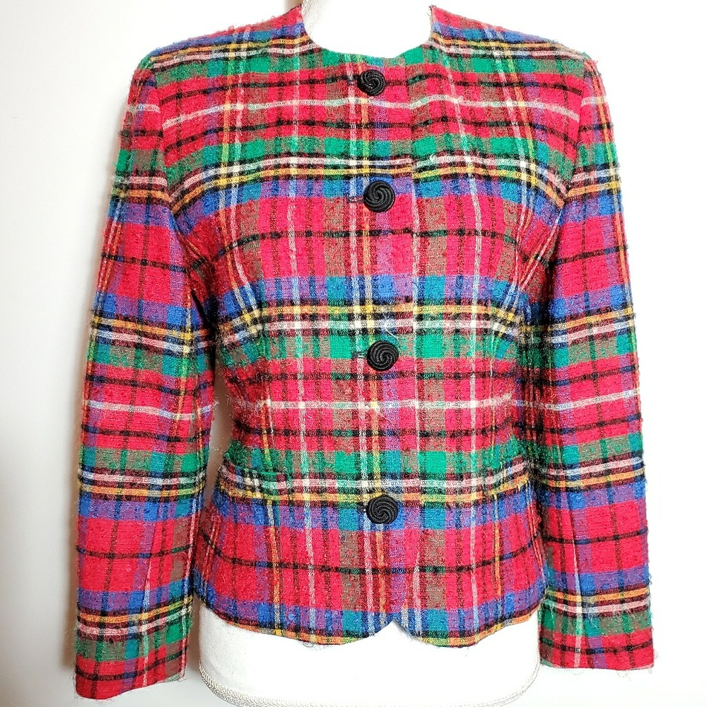 Vtg Pendleton Christmas Plaid Buttoned Blazer - image 2